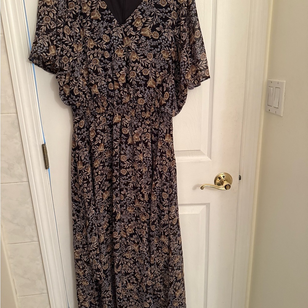MSK Black and Brown Ruched Wrap Maxi Dress